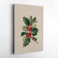 Botanical Holly Wall Art, Holly Berries Canvas Print, Vintage Holiday Plant Canvas, Christmas Botanical Print, Printable Digital Download