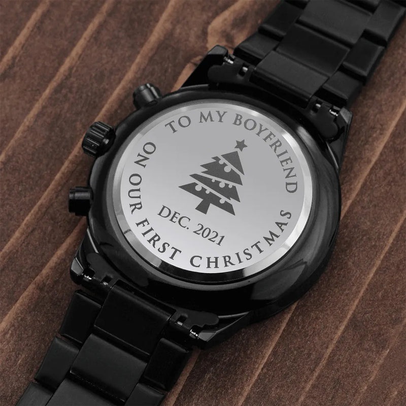 Custom Engraved Mens Watch, Personalized Chronograph Watch for Boyfriend, Stainless Steel Chronograph Watch, First Christmas Present for Him