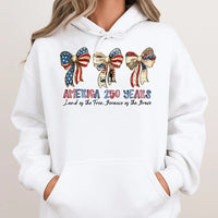 America 250 Years Patriotic Bow Hoodie | Vintage Stars & Stripes Ribbon Art | Premium Cotton-Polyester Blend | Gift for Americana Fans