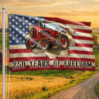 Red Tractor American Flag | 250 Years of Freedom Patriotic House Flag | Double-Sided Weather-Resistant Polyester | Farmer Gift