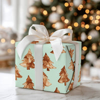 Rustic Pine Tree Gift Wrap Roll, Watercolor Christmas Tree Wrapping Paper, Mint Green Holiday Present Paper, Minimalist Winter Gift Wrapping