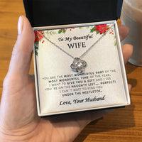 14k White Gold Over Stainless Steel Necklace, Love Knot Necklace for Wife, Romantic Christmas Love Knot Necklace, Holiday Wife Present Idea