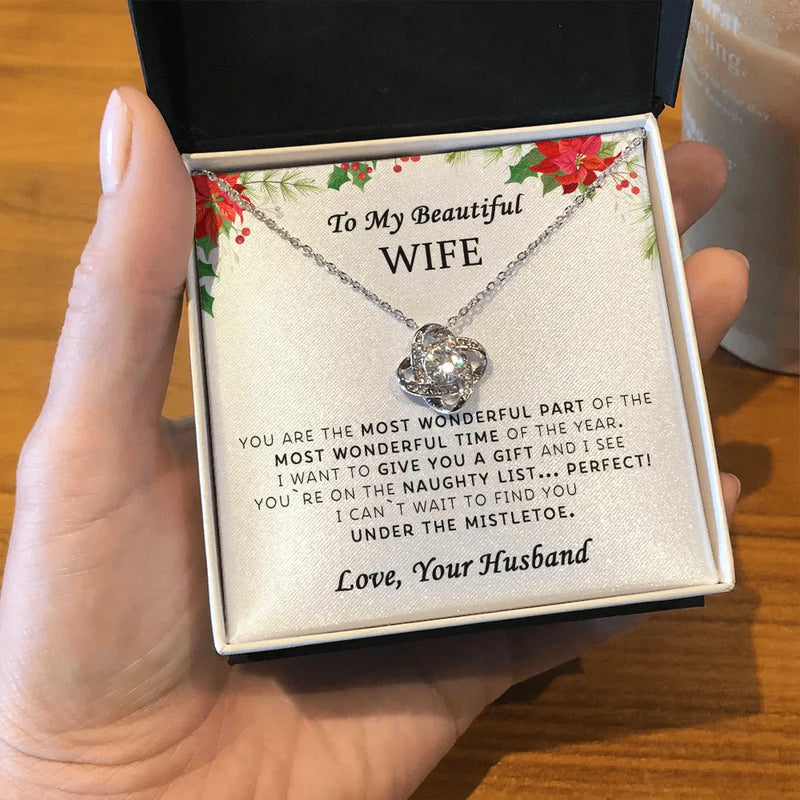14k White Gold Over Stainless Steel Necklace, Love Knot Necklace for Wife, Romantic Christmas Love Knot Necklace, Holiday Wife Present Idea