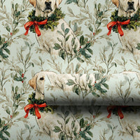 Dog Holiday Wreath Gift Wrap, Yellow Labrador Christmas Wrapping Paper, Watercolor Pet Wrapping Paper, Dog Lover Winter Present Paper Roll