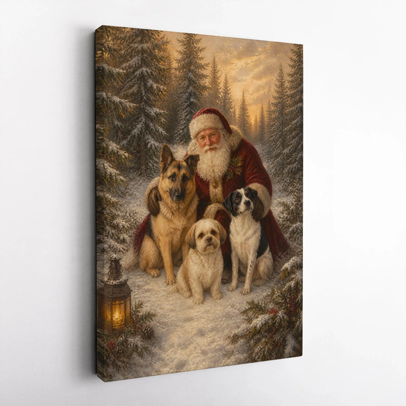 Holiday Pets Oil Painting Poster, Santa Dogs Christmas Canvas, Festive Puppies Canvas Print, Dog Lover Xmas Wall Decor, Holiday Present