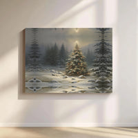 Snowy Landscape Canvas Print, Winter Forest Christmas Tree Wall Art, Rustic Holiday Poster, Digital Download Home Decor