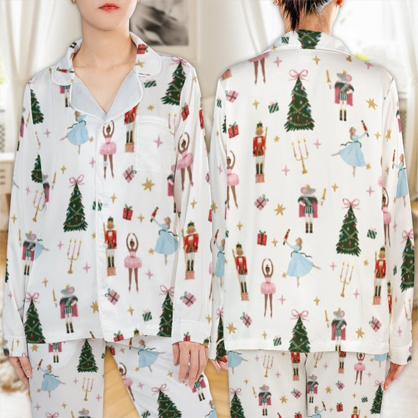 Festive Ballet Christmas Satin Pjs, Nutcracker Pajama Set, Winter Holiday Sleepwear, Silky Christmas Pajamas, Womens Holiday 