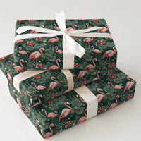 Tropical Poinsettia Gift Wrap, Pink Flamingo Christmas Wrapping Paper, Green Flamingo Wrapping Paper, Holiday Gift Wrap, Xmas Present Wrap