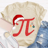 Humorous Math Holiday Graphic Tee, Pi Symbol Santa Hat Christmas T-Shirt, Festive STEM Christmas Shirt, Math Teacher Student Present