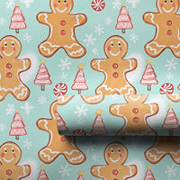 Pink Christmas Tree Gift Wrap, Gingerbread Man Wrapping Paper, Peppermint Holiday Wrapping Paper, Adorable Teal Christmas Present Wrap Roll