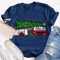 Retro Red Truck Holiday Graphic Tee, Vintage Christmas Tree Truck T-Shirt, Merry Christmas Winter Shirt, Xmas Present for Men and Women