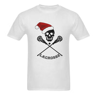 Lacrosse Skull Christmas T-Shirt, Lacrosse Santa Hat Shirt, Double-Sided Lacrosse Tee, Men Graphic Holiday Sports Shirt, Lax Player Present