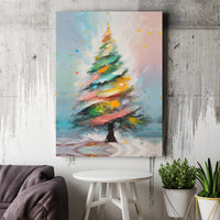 Colorful Holiday Tree Canvas Wall Print, Abstract Christmas Tree Canvas Art, Modern Festive Winter Canvas Decor, Xmas Office Present