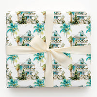 Tropical Coastal Holiday Gift Wrap, Beach House Christmas Wrapping Paper, Seaside Palm Tree Wrapping Paper, Ocean Festive Gift Wrap Roll