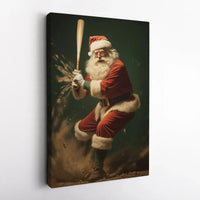 Christmas Sports Canvas Print, Santa Claus Baseball Canvas Wall Art, Holiday Baseball Player Canvas Art, Festive Winter Sports Fan Present