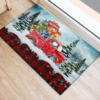 Buffalo Plaid Tartan Welcome Mat, Christmas Red Truck Doormat, Winter Christmas Entryway Mat, Farmhouse Christmas Floor Mat, Holiday Present