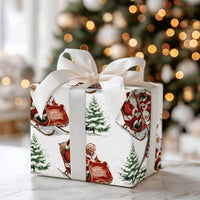 Classic Christmas Gift Wrap, Vintage Santa Sleigh Wrapping Paper, Watercolor Santa Reindeer Sleigh Wrapping Paper