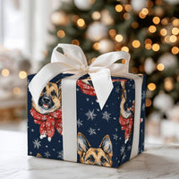 Winter Dog Gift Wrap, German Shepherd Christmas Wrapping Paper, Red Scarf Snowflake Wrapping Paper, Holiday Dog Lover Gift Wrap