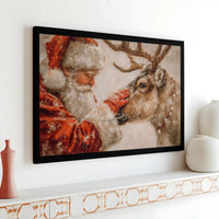 Whimsical Snowy Christmas Scene Poster, Santa Claus Reindeer Canvas Wall Art, Holiday Reindeer Art Print, Xmas Santa Art Digital Download