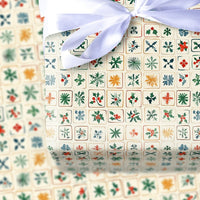 Snowflake and Holly Gift Wrap, Folk Art Christmas Wrapping Paper, Rustic Holiday Wrapping Paper, Traditional Winter Present Gift Wrap Roll