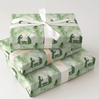 Green Christian Holiday Gift Wrap, Nativity Scene Christmas Wrapping Paper, Holy Family Manger Paper, Religious Gift Wrapping Paper Roll