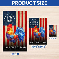 Patriotic Rooster Garden Flag 250 Years Strong | 1776-2026 American Flag Design | Double-Sided Polyester | USA Semiquincentennial Gift