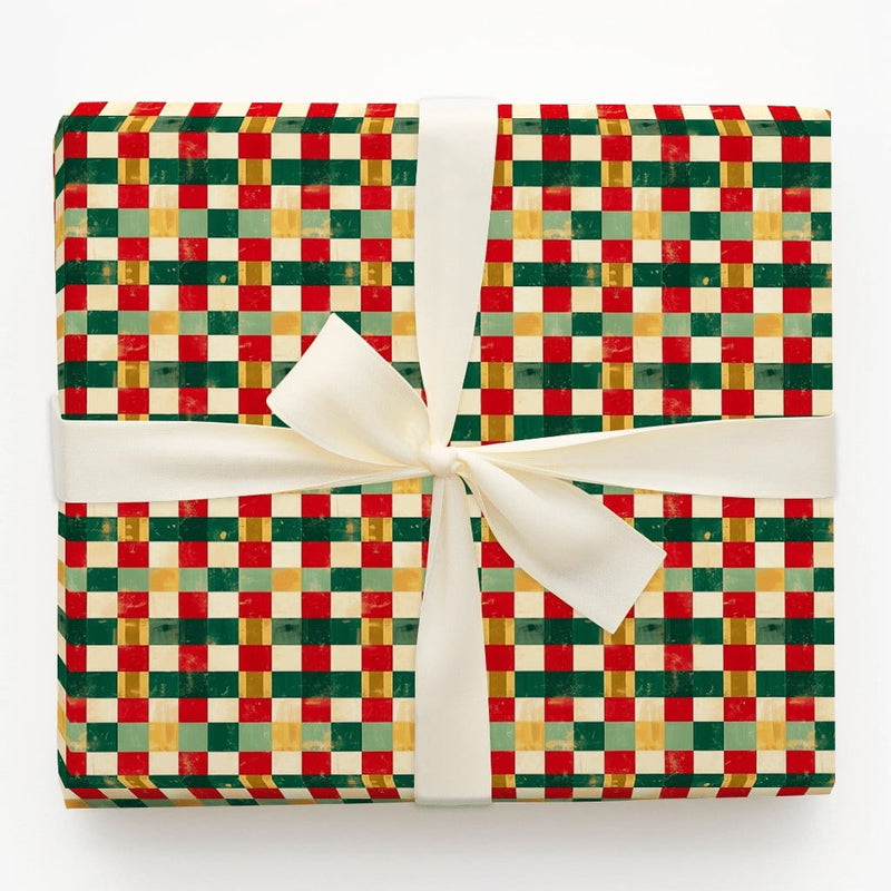 Distressed Checkerboard Gift Wrap, Vintage Christmas Wrapping Paper, Rustic Holiday Grid Wrapping Paper, Comfy Winter Present Gift Wrap