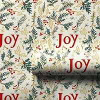 Evergreen Foliage Gift Wrap, Joy Holly Berry Christmas Wrapping Paper, Botanical Holiday Wrapping Paper, Elegant Winter Gift Wrapping Paper