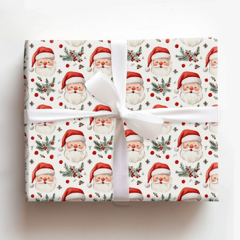 Holly Berry Gift Wrap, Santa Claus Christmas Wrapping Paper, Festive Xmas Present Wrap, Holiday Kids Wrapping Paper, Seasonal Gift Wrap