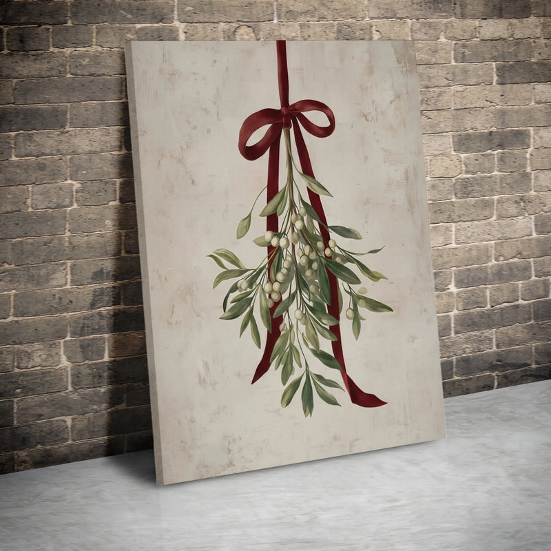 Rustic Christmas Holiday Canvas, Vintage Mistletoe Canvas Wall Art, Botanical Winter Canvas Print, Festive Seasonal Farmhouse Wall Decor