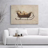 Vintage Winter Gift Box Print, Rustic Christmas Sleigh Digital Download, Holiday Farmhouse Poster, Festive Printable Wall Decor