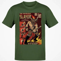 Retro Christmas Horror Graphic Tee, Krampus Slayer Vintage Comic T-Shirt, Creepy Holiday Monster Slayer Shirt, Dark Yuletide Graphic Top
