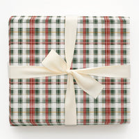 Tartan Christmas Gift Wrap, Red Green and Gold Plaid Wrapping Paper, Elegant Holiday Wrapping Paper, Traditional Plaid Gift Wrap Roll