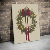 Glowing Fairy Lights Canvas Print, Christmas Wreath Canvas Wall Art, Holiday Wreath Canvas Decor, Festive Home Wall Art, Xmas Decor Present