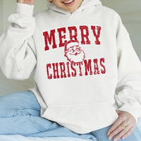 Retro Distressed Santa Claus Sweatshirt, Merry Christmas Santa Hoodie, Festive Xmas Holiday Hooded Pullover, Winter Vintage Top