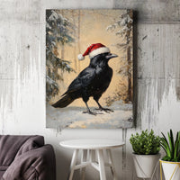 Winter Crow in Santa Hat Poster, Christmas Raven Wall Art Print, Spooky Holiday Bird Painting Decor, Digital Download Christmas Present