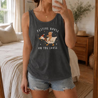 Christmas Goose Tank, Festive Goose on the Loose Tank Top, Retro Gingerbread Goose Sleeveless Tee, Humorous Holiday Tank Top, Xmas Present