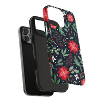 Christmas Floral Phone Cover, Deck the Halls Poinsettia Phone Case, Holiday Poinsettia Protective Case for iPhone, Festive Berry Phone Case
