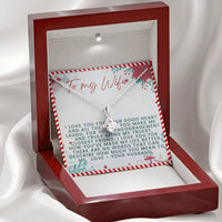 CZ Ribbon Pendant Necklace, To My Wife Ribbon Necklace, 14k White Gold Over Stainless Steel Jewelry, Romantic Christmas Anniversary Present Her