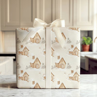 Snowy Cottage Holiday Gift Wrap, Winter Village Christmas Wrapping Paper, Watercolor Cabin Wrapping Paper, Comfy Seasonal Gift Wrapping Paper