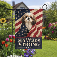 Shih Tzu Patriotic Garden Flag | 250 Years Strong USA American Flag 1776-2026 | Double-Sided Premium Weather-Resistant Polyester | Proud Dog Lover Gift Yard Decor