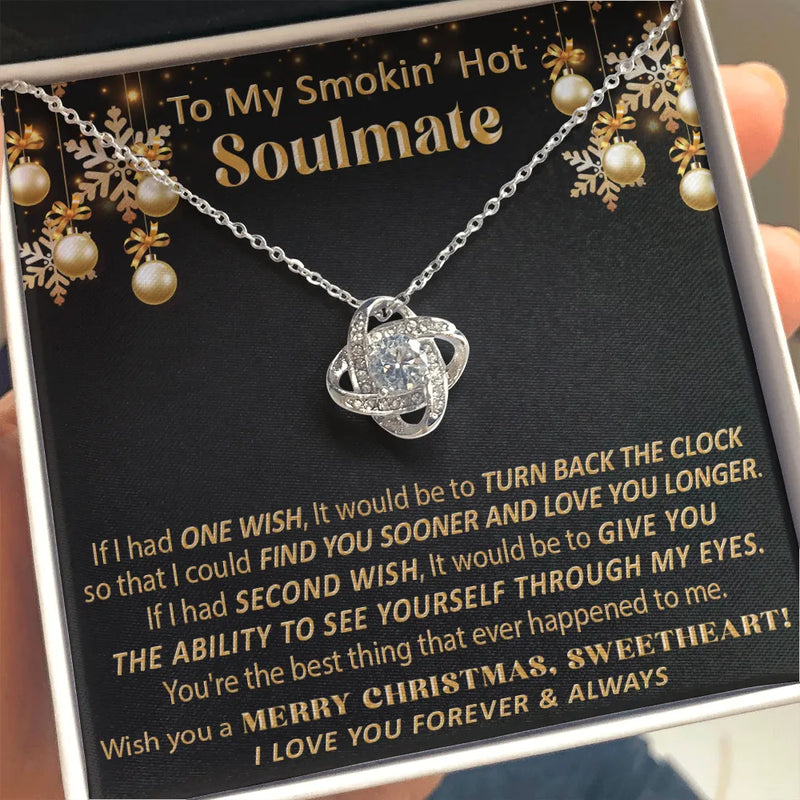 14k White Gold Love Knot Pendant, Soulmate Love Knot Necklace, Cubic Zirconia Knot Necklace, Romantic Wife Christmas Jewelry Present for Her