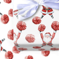 Humorous Santa Claus Gift Wrap, Cheerleader Santa Wrapping Paper, Red Pom Pom Christmas Wrapping Paper, Humorous Holiday Gift Wrapping Paper