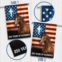 Horse American Flag Garden Flag | 250 Years of Blessings 1776-2026 | Christian Cross Patriotic Decor | Double-Sided Premium Polyester