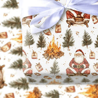 Rustic Sled and Pine Trees Gift Wrap, Campfire Santa Christmas Wrapping Paper, Outdoorsy Nature Santa Wrapping Paper, Holiday Wrapping Paper