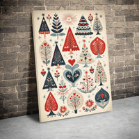 Nordic Holiday Tree Canvas Print, Scandinavian Folk Art Christmas Canvas, Folk Art Winter Wall Decor Canvas, Festive Christmas Home Present