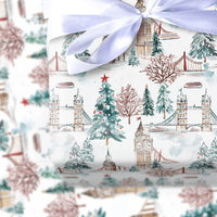 Tower Bridge Landmark Gift Wrap, London Big Ben Christmas Wrapping Paper, UK City Holiday Wrapping Paper, British Winter Present Wrap Roll