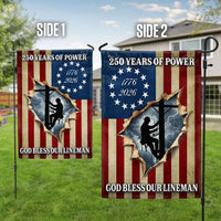 Lineman Garden Flag | 250 Years of Power 1776-2026 | American Flag Design | Patriotic Outdoor Decor Gift for Electrical Workers