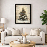 Snowy Pine Christmas Tree Print, Vintage Christmas Tree Wall Art, Rustic Holiday Canvas Art, Xmas Home Decor, Digital Download Art