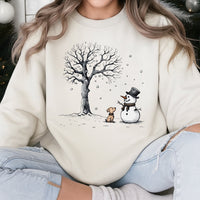 Adorable Winter Holiday Puppy Sweater, Dog and Snowman Sweatshirt, Festive Xmas Pet Lover Crewneck, Seasonal Christmas Animal Pullover
